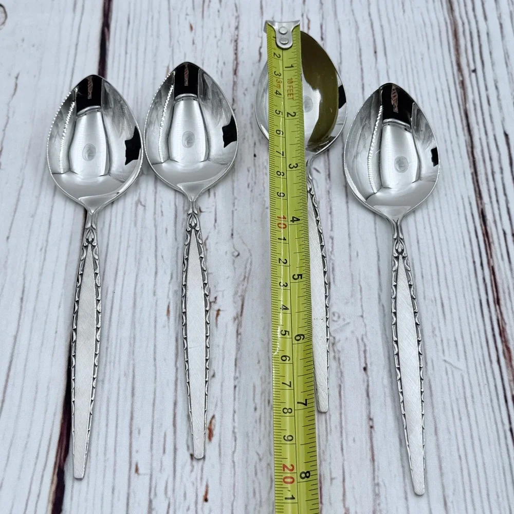 Oneida Community Venetia Stainless Oval Soup Spoons Set of 4 MCM Scalloped Edge‎